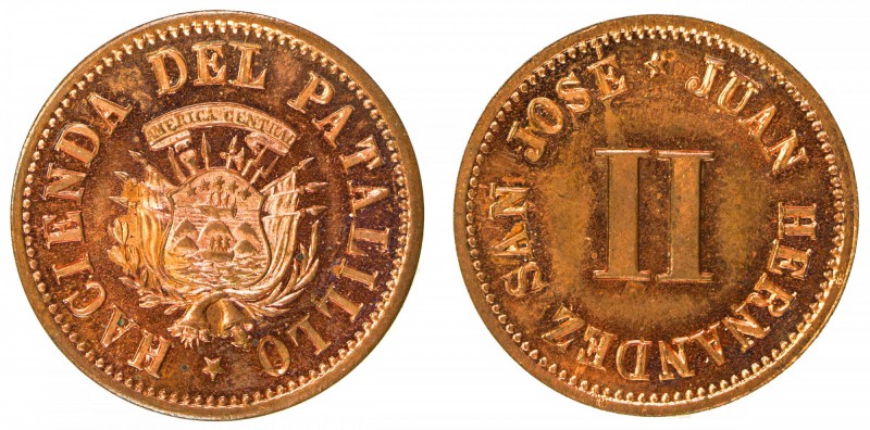 COSTA RICA: AE 2 reales token (2.80g), ND [ca. 1940s], Rulau-SJS 66var, Solano-S...
