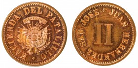 COSTA RICA: AE 2 reales token (2.80g), ND [ca. 1940s], Rulau-SJS 66var, Solano-SU-131, 22mm bronze token for Juan Fernandez, San Jose, San Jose Provin...