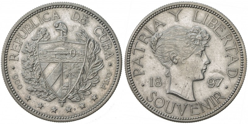 CUBA: AR souvenir peso, 1897, KM-XM2, closely spaced date, star below 97 baselin...