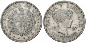 CUBA: AR souvenir peso, 1897, KM-XM2, closely spaced date, star below 97 baseline, EF. In his article "The Story Behind the Cuban 1897 and the 1898 Pe...