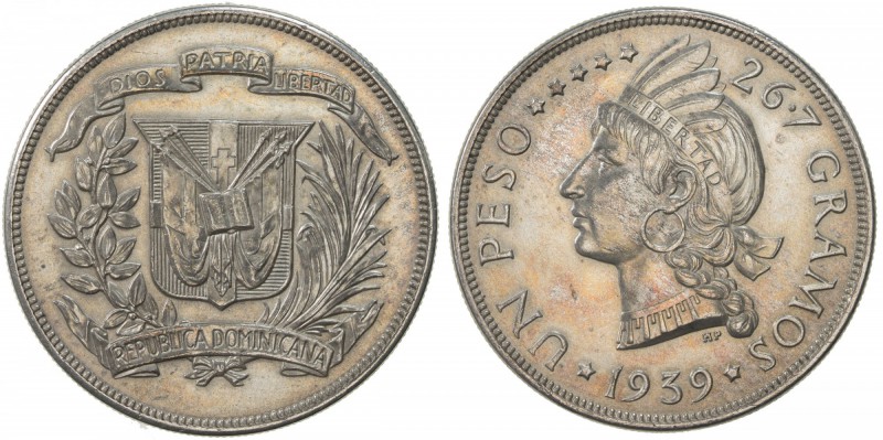 DOMINICAN REPUBLIC: Republic, AR peso, 1939, KM-22, UNC.