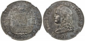 ECUADOR: Republic, AR 5 francos, Quito, 1858, KM-39, light attractive tone, NGC graded MS61, R.