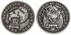 GALAPAGOS ISLANDS: [AR 2 decimos], ND, KM-3, countermarked "RA" on Ecuador 1895 AR 2 decimos host coin, VF. There has always been controversy surround...
