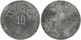 GREENLAND: Ivigtut: zinc 10 øre token, ND, KM-Tn40, Ivigtut Cryolite Mining & Trading Co. (1892 and later), uniface, PCGS graded MS61, R.