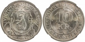 GREENLAND: Ivigtut: copper-nickel 10 kroner token, 1922, KM-Tn49, Ivigtut Cryolite Mining & Trading Co., NGC graded MS64.