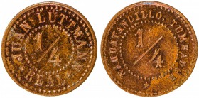 GUATEMALA: AE ¼ real token (0.96g), ND [ca. 1900s], Rulau-Smc 28, cf. Paiz-FN.02.04, 14mm bronze token for Juan Lüttmann, El Quetzal, San Marcos Depar...
