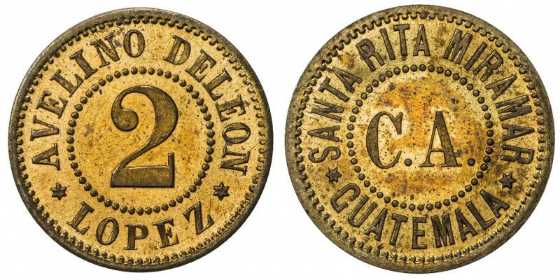 GUATEMALA: 2 [reales] token (2.26g), ND [ca. 1900s], cf. Rulau-Gma 111, cf. Paiz...