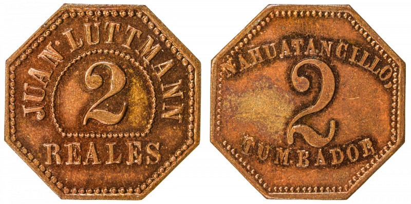 GUATEMALA: AE 2 reales token (2.62g), ND [ca. 1900s], Paiz-FN.02.03, 20mm octago...