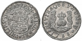 MEXICO: Felipe V, 2nd reign, 1724-1746, AR real, 1738/58-Mo, KM-75.1, assayer MF, light surface hairlines with lustrous fields, AU, ex Rudman Collecti...