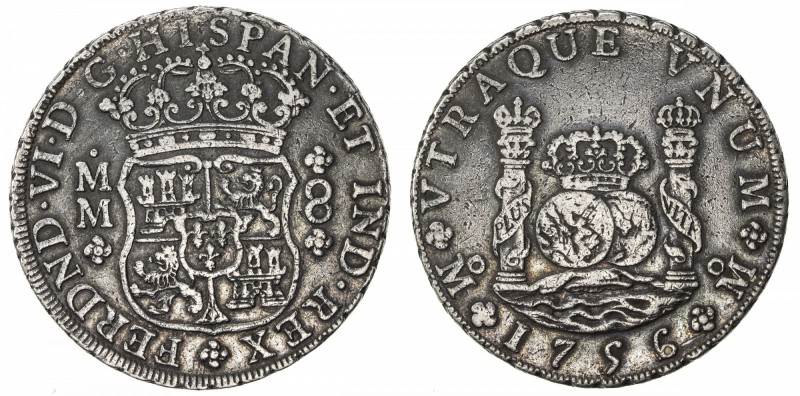 MEXICO: Fernando VI, 1746-1759, AR 8 reales, 1759-Mo, KM-104.2, "Columnario" or ...