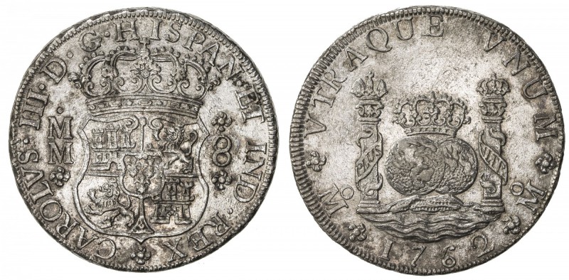 MEXICO: Carlos III, 1759-1788, AR 8 reales, 1762-Mo, KM-105, "Columnario" or "Pi...