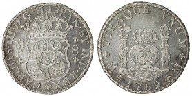 MEXICO: Carlos III, 1759-1788, AR 8 reales, 1769-Mo, KM-105, "Columnario" or "Pillar dollar", assayer MF, EF.