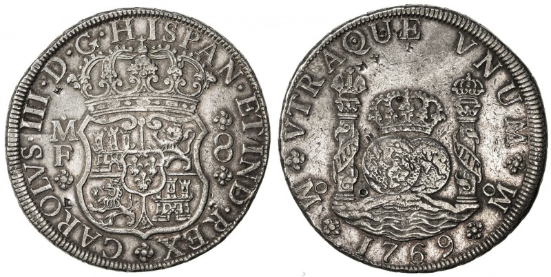 MEXICO: Carlos III, 1759-1788, AR 8 reales, 1769-Mo, KM-105, "Columnario" or "Pi...