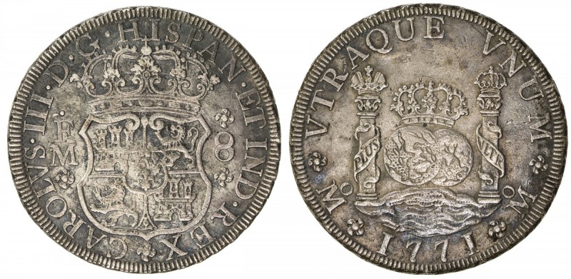 MEXICO: Carlos III, 1759-1788, AR 8 reales, 1771-Mo, KM-105, "Columnario" or "Pi...