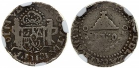 MEXICO: Fernando VII, 1808-1821, AR ½ real, "1181" (error for 1811), KM-80, Zacatecas Royalist Provisional type, Spanish arms // mountain above L.V.O....