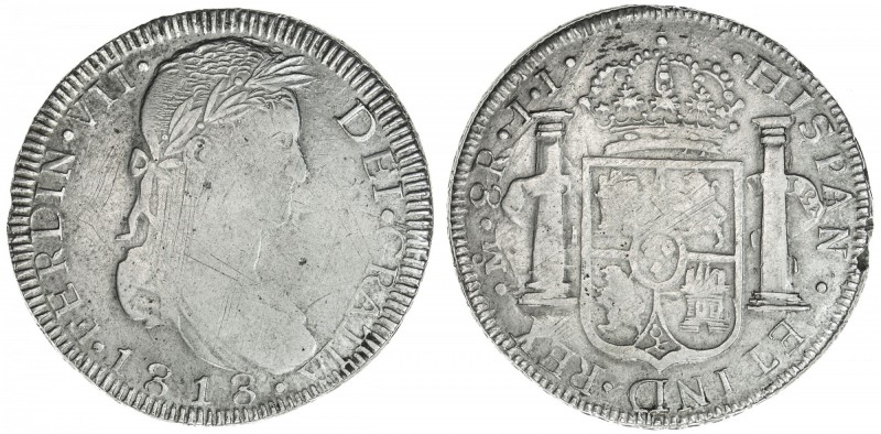 MEXICO: Fernando VII, 1808-1822, AR 8 reales (30.71g), 1818-Mo, KM-111 type, Con...