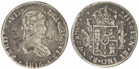 MEXICO: Fernando VII, 1808-1822, AR 8 reales (25.95g), 1819-Ca, KM-111.1, Calicó-397, Chihuahua Royalist issue, assayer RP, countermarked T and pillar...