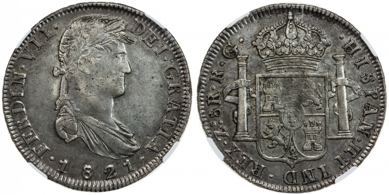 MEXICO: Fernando VII, 1808-1821, AR 8 reales, 1821-Zs, KM-111.5, assayer RG, "HI...