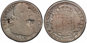 MEXICO: Fernando VII, 1808-1821, AR 8 reales, 1812-CA, KM-123, Chihuahua Royalist issue, assayer RP, countermark letter T and pomegranate on cast host...
