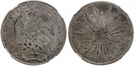 MEXICO: Republic, AR 8 reales, 1878-Cn, KM-377.3, assayer JD, D over retrograde D, NGC graded MS63.