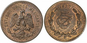 MEXICO: Republic, AE 5 centavos, 1927-Mo, KM-422, with much red luster, UNC.