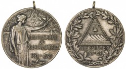 NICARAGUA: Republic, AR medal (16.51g), 1921, Flores-F/NM-8, 36mm, silver medal for the Centennial of Central American Independence, robed female figu...