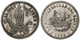 PERU: AR medal, 1863, Fonrobert-9195, Goepfert & de la Puente pg. 39, 24mm, Commemoration of the Declaration of Independence in Callao, EL PERU LIBRE ...