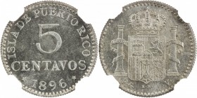 PUERTO RICO: Alfonso XIII, 1886-1931, AR 5 centavos, 1896-PGV, KM-20, NGC graded MS64.