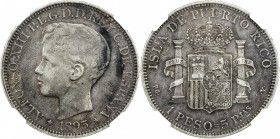 PUERTO RICO: Alfonso XIII, 1886-1931, AR peso, 1895-PGV, KM-24, one-year type, NGC graded VF30.