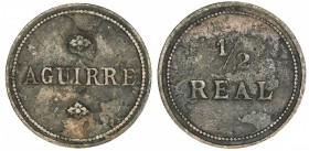 PUERTO RICO: AE ½ real token, ND, Rulau-Mav A3, 18mm, Aguirre with rosette above and below, VF, R.