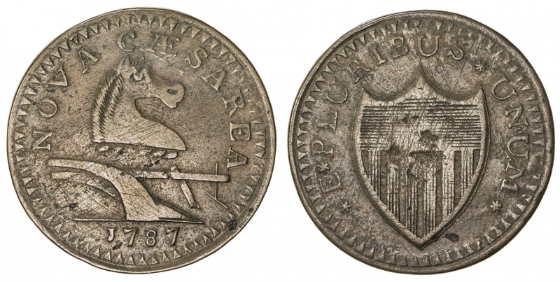 UNITED STATES: New Jersey copper, 1787, VF, Camel head variety, horse's head & p...