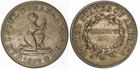 UNITED STATES: Hard Times token, 1838 (11.09g), HT-81, nearly VF, AM I NOT A WOMAN & A SISTER, woman slave in chains, kneeling and facing up to the ri...