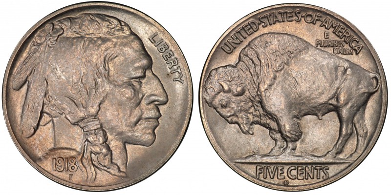 UNITED STATES: 5 cents, 1918-D, PCGS graded MS63, Buffalo / Indian Head type, sc...