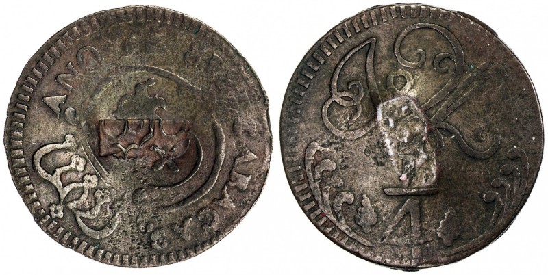 VENEZUELA: Fernando VII, 1808-1823, AE ¼ real (cuarto), 1818, Cr-2var, Stohr-R12...