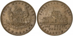 AUSTRALIA: AE penny token, ND [1874], KM-Tn100.2, Renniks-215, Andrews-222, John Henderson, Fremantle, Western Australia, rare variety with right part...