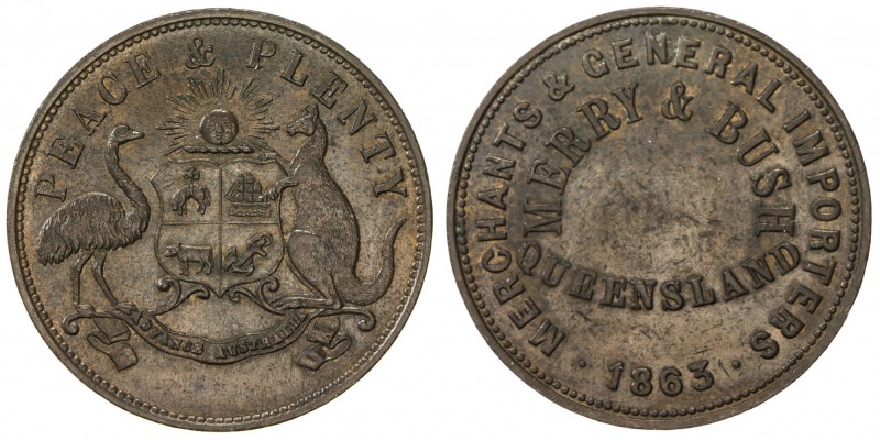 AUSTRALIA: AE penny token, 1863, KM-Tn165, Renniks-357, Andrews-364, Merry & Bus...