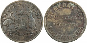 AUSTRALIA: AE penny token, ND [1863], KM-Tn167.2, Renniks-358, Andrews-366, T. F. Merry & Co., Toowoomba, Queensland, very rare variety with the L of ...