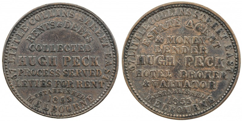 AUSTRALIA: AE penny token, [1862], KM-Tn189, legend on both sides, 67 LITTLE COL...