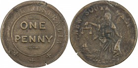 AUSTRALIA: AE penny token, ND [1850], KM-Tn284, Renniks-9, Andrews-632, Whitty & Brown, Sydney, New South Wales, variety with drapery hanging from elb...