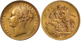 AUSTRALIA: Victoria, 1837-1901, AV sovereign, 1871-S, KM-7, S-3858A, small initials BP on reverse, scarce date, PCGS graded AU58, S.