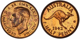 AUSTRALIA: George VI, 1936-1952, AE halfpenny, 1942-I, KM-41, Bombay Mint proof restrike, PCGS graded PF60 RB. Pridmore states that "The earliest of t...
