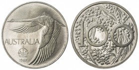 AUSTRALIA: AR pattern dollar, 1967, KM-XM2, unofficial issue by Andor Meszaros for Pinches, swan flying left; below, AUSTRALIA over small crown and da...