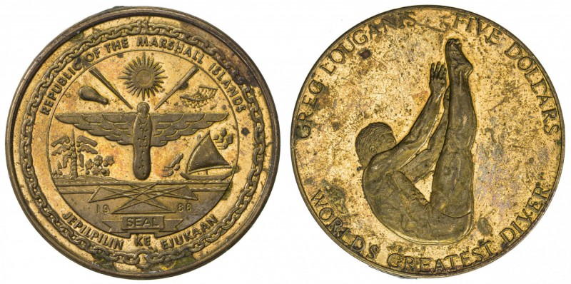 MARSHALL ISLANDS: 5 dollars (11.37g), 1988, Schön-6, gilt brass, part of Greg Lo...
