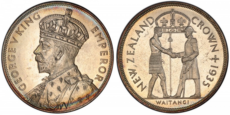 NEW ZEALAND: George V, 1910-1935, AR crown, 1935, KM-6, Treaty of Waitangi, beau...