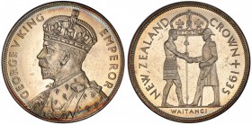 NEW ZEALAND: George V, 1910-1935, AR crown, 1935, KM-6, Treaty of Waitangi, beautiful light peripheral tone, mintage of 468 in proof (plus 660 in circ...