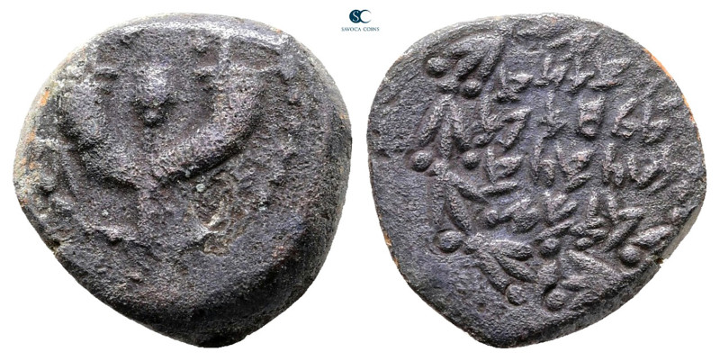 Judaea. Jerusalem. John Hyrcanus I 135-104 BC. 
Prutah Æ

14 mm, 1,89 g


...