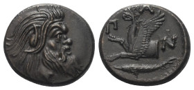 Taurischer Chersones. Pantikapaion.

 Bronze. Ca. 325 - 310 v. Chr.
Vs: Kopf eines bärtigen Satyrn rechts.
Rs: Greifenprotome links; im Abschnitt ...