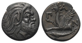 Taurischer Chersones. Pantikapaion.

 Bronze. Ca. 325 - 310 v. Chr.
Vs: Kopf eines bärtigen Satyrn rechts.
Rs: Greifenprotome links; im Abschnitt ...