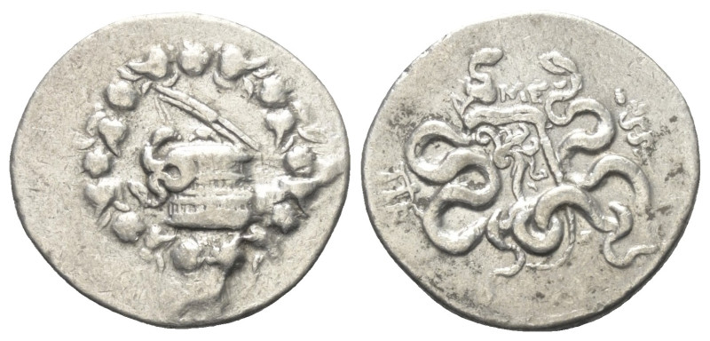 Mysien. Pergamon.

 Cistophor (Silber). Ca. 123 - 104 v. Chr.
Vs: Cista mysti...