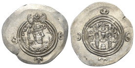 Sasanidisches Königreich. Khusro II. (590 - 628 n. Chr.).

 Drachme (Silber). 592 / 593 n. Chr. (Jahr 3). NYHC (nicht sicher identifizierte Münzstät...